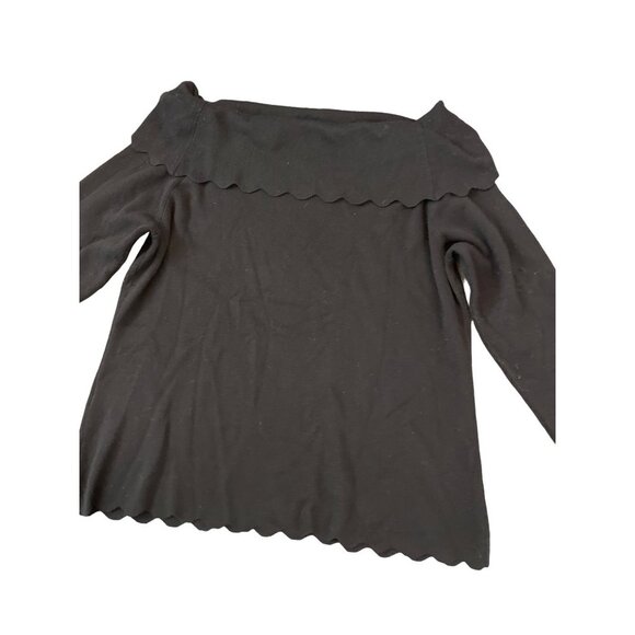 Cable & Gauge Black Off Shoulder Scalloped Hem Long Sleeve Knit Sweater Top Sz L - Picture 5 of 11